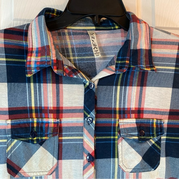 R N B Women XL Button Down Shirt Plaid Tartan Pockets Long Sleeve Casual Party - Picture 5 of 13